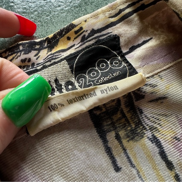 VTG 70s Retro Repeat Ski Slopes Scene Light Purple Dagger Collar Shirt - Picture 9 of 9